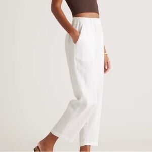 Quince Pants White European 100% Linen Straight Wide Leg Women's Medium Pockets